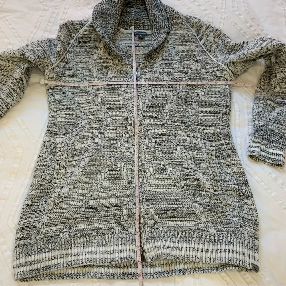 Eddie Bauer Womens Marled Gray Black Shawl Collar Zip Cardigan Sweater‎ M 9646